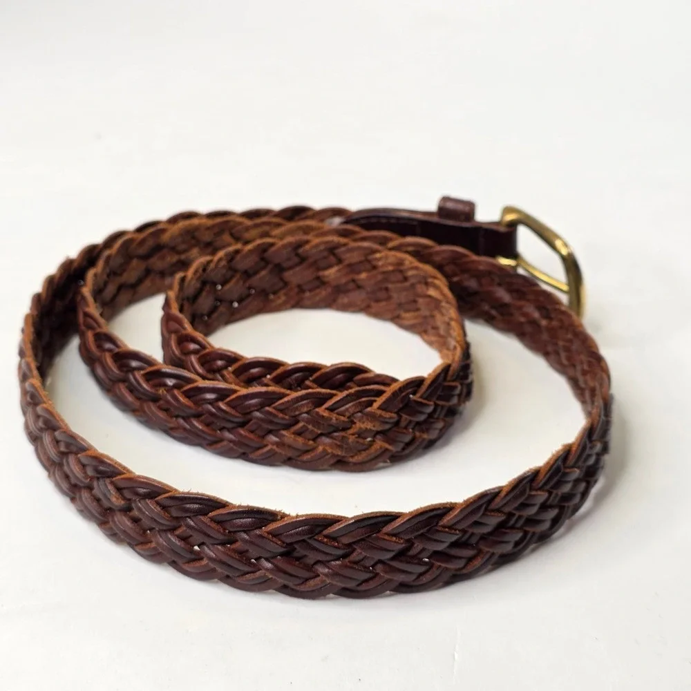 GreatLand Men's Braided Leather Belt Dark Brown Solid Brass Buckle 444-226 L